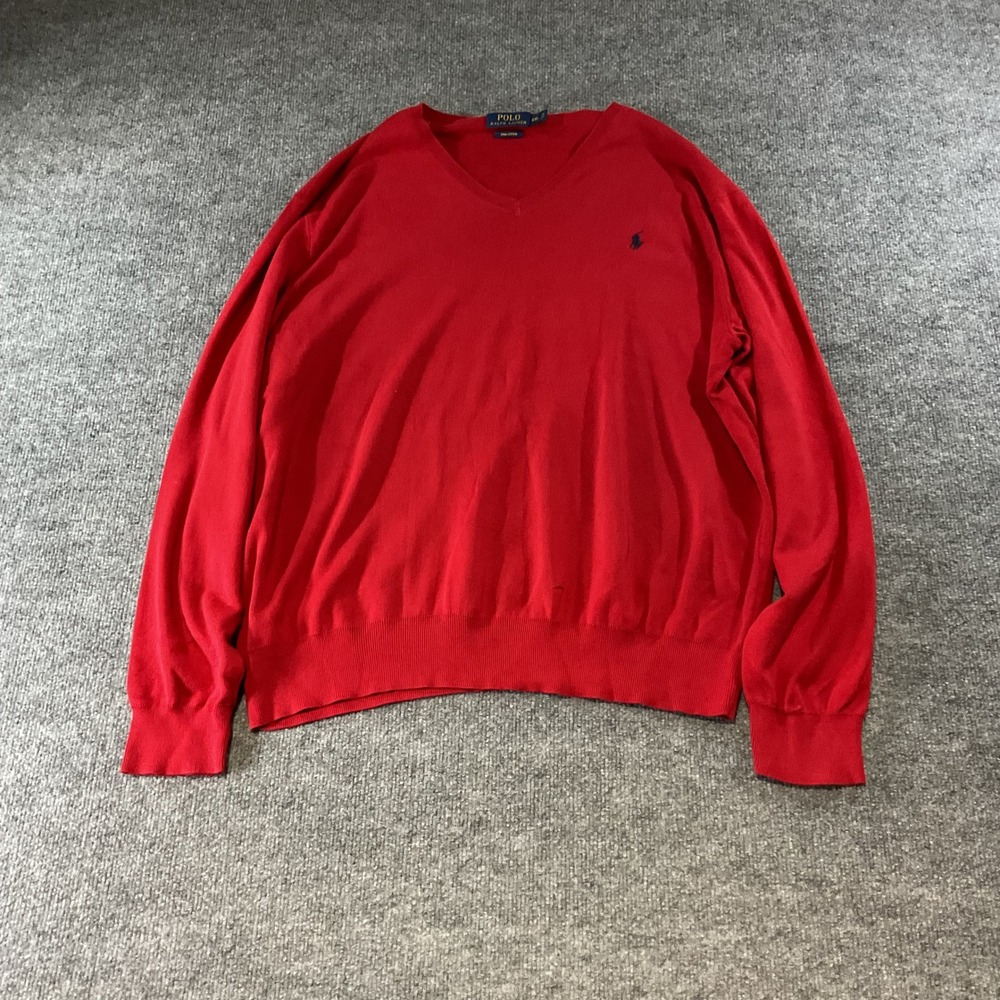 Polo Ralph Lauren Red Pima Cotton V-Neck Sweater Mens XXL Pony Logo